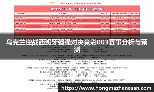 乌克兰迎战西班牙强强对决竞彩003赛事分析与预测